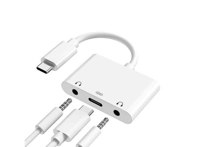 USB C to 3.5mm Audio Adapter, Aux Headphone Jack Splitter with Fast Charging Port, Type-C to Dual Earphone Converter