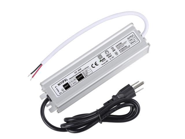 KEHIPI LED Driver 60 Watts Waterproof IP67 Power Supply Transformer Adapter 100V-265V AC to 12V DC Low Voltage Output with 3-Prong Plug 3.3 Feet...