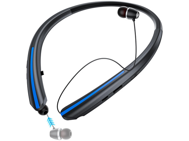 Neckband Retractable Bluetooth Headphones, Wireless Headset with 22H Playtime, Sweat-Resistant Sports, Dual Device Connect, Noise Cancelling...