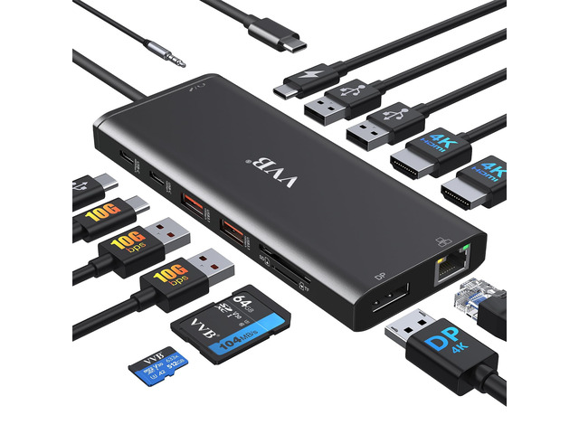 USB C Laptop Docking Station Dual Monitor 14 in 1 USB C Hub Multi Adapter USB C Dongle Dock 14 in 1 USB C to 2 HDMI...