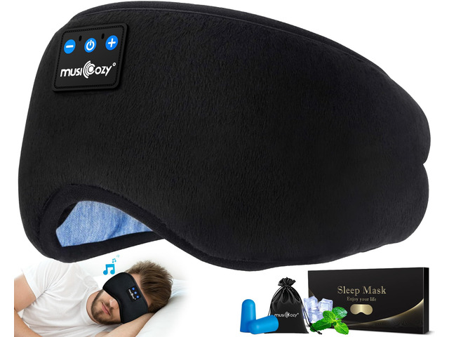 Sleep Headphones Bluetooth 5.4 Sleep Eye Mask with HD Speakers Soft Cotton Fabric, Flat Design, 14 Hours Playtime, Washable Headband Style for Side...