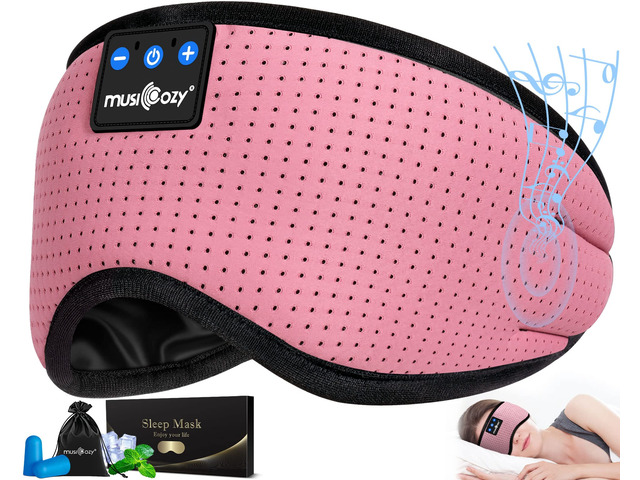 Sleep Headphones Bluetooth 5.4 Sleep Mask with HD Sound Breathable Flat Design with Cooling Lining, Washable Headband, 14 Hours Playtime for Travel...