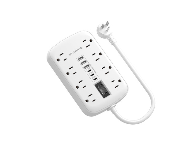 Short Extension Cord 1 FT with 6 USB(3 USB C) 8 Outlets, Flat Power Strip 1875W, USB-C(15W), Surge Protector, Charging Station for Multiple...