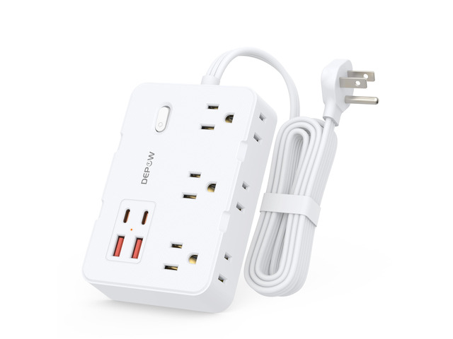 Surge Protector Power Strip with 6 Outlets 4 USB Ports (2 USB C),5 FT Flat Plug Extension Cord for Home Office, Dorm, Nightstand, 1625/13A, 1050J,...