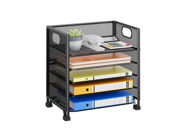 5-Tier Paper Tray Organizer, File Organizer for Desk, Black Letter Tray Holder with Handle. Sturdy Metal Frame. Non-slip Feet. Black for Office...