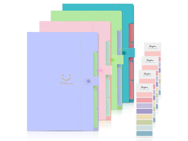4 Packs Expanding File Folder with 32 Labels,5 Pockets A4 Letter Size Accordion Folder Paper Organizer for School and Office