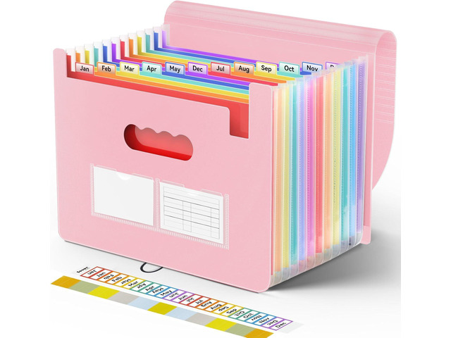 Accordion File Organizer, 13 Pocket Expanding File Folders, Letter/A4 Portable Monthly Paper Bill Tax Receipt Organizer, Letter A4 Size Document...