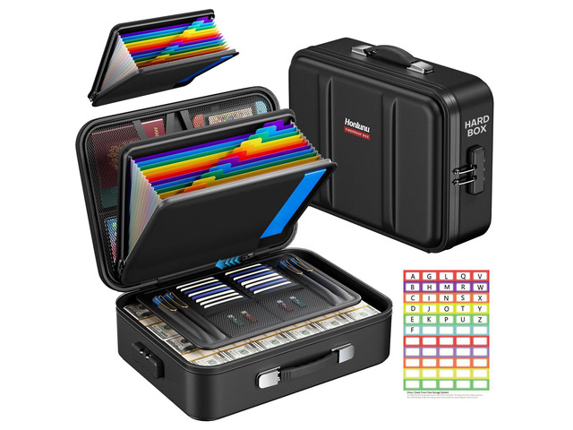 Fireproof Document Box with Lock, Hard Case Safe Box Water Resistant Document Organizer for Important Documents, Passports, Certificates & Cash,...