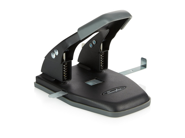 2 Hole Punch, 28 Sheet Capacity Hole Puncher, Paper Punch, Low Effort Comfort Handle, Alignment Guide, Black (74050)