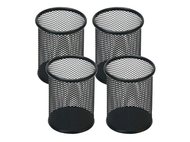 Pen Holder Mesh Pencil Holder Metal Pen Holder Cup Pencil Cup Holder for Desk Office Pen Organizer Black, 4 Pack