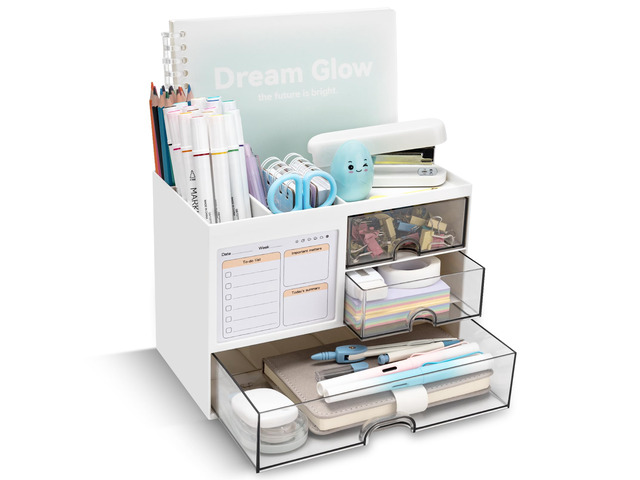 Desk Organizer with 3 Drawer, Multi-Functional Pencil Pen Holder for Desk, Desk Organizers and Storage with 8 Compartments, Desktop Organizer for...