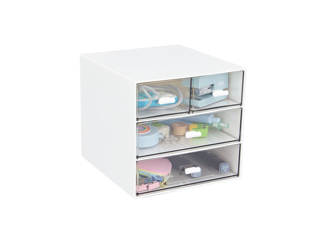 Desk Organizer with 4 Drawers, Clear Plastic Desk Storage Box, Desktop Organization for Office Supplies, Gel Pens, Pencils, Markers, Tape, Erasers,...