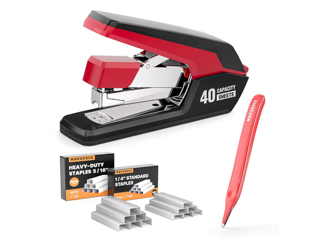 Heavy Duty Stapler for Desk with 40-50 Sheet, 2000 Staples, Red Teacher Stapler, Office & Classroom Stapler, 1-Touch Stapling, Easy-to-Load with...
