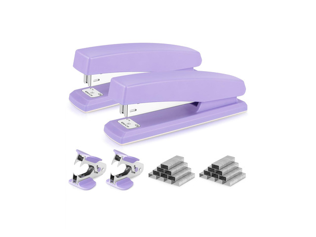 Stapler, 2000 Staples and 2 Staple Removers, 2 Pack,Purple 25 Sheet Capacity, Desktop Stapler