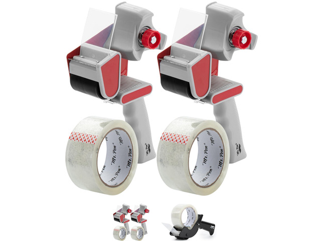 Heavy Duty Packing Tape Dispenser Gun, 2 Inch 2 Pack with 2 Clear Tape Rolls, Handheld Tape Gun for Moving, Shipping, Sealing Boxes & Packaging