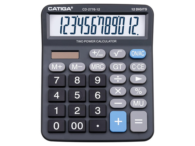 Premium Commercial 12-Digit Large Desktop Calculator with Huge 5-Inch LCD Display Screen, Giant Responsive Buttons, Battery and Solar Powered,...