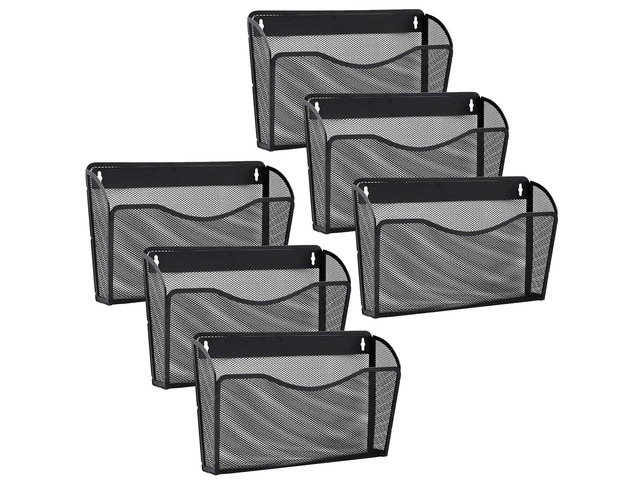 6 Pack Wall File Organizer, Mesh Wall File Pocket Mail Organizer Hanging Metal Vertical Wall Mounted File Holder for Office/Home