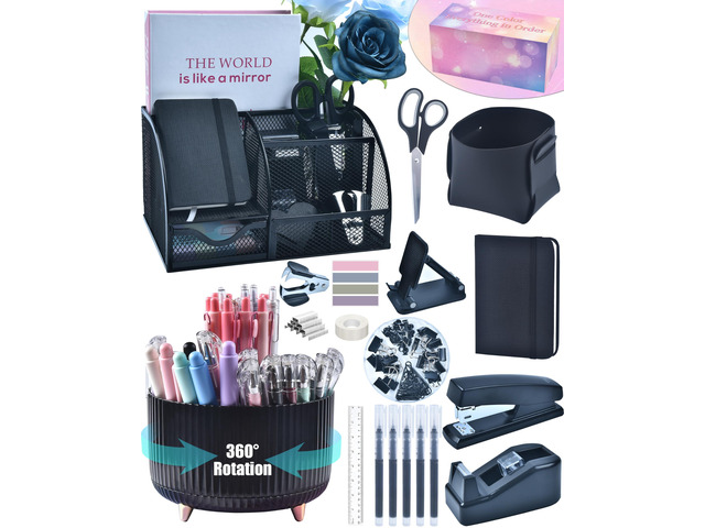 Black Desk Accessories 21-Piece Office Supplies Gift Set Desk organizers and accessories, office desk accessories, black office supplies, desk...