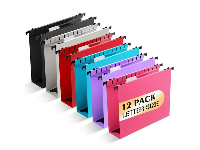 Plastic Hanging File Folder, 12 Pack, Letter Size, Assorted Colors Extra Capacity,12 Pack Reinforced Hang Folders,Heavy Duty 2 Inch...