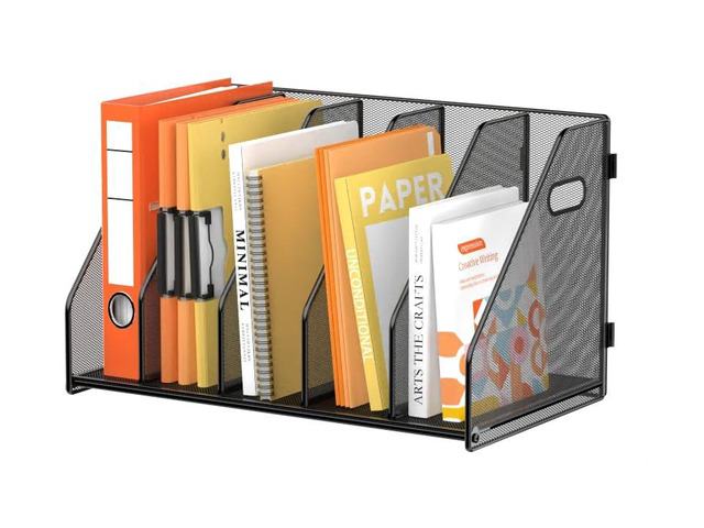 Binder Organizer, Magazine File Holder with 5 Vertical Rack, Black Metal Desk File Organizer & Binder Holders, Magazine Book Organizers for Office...