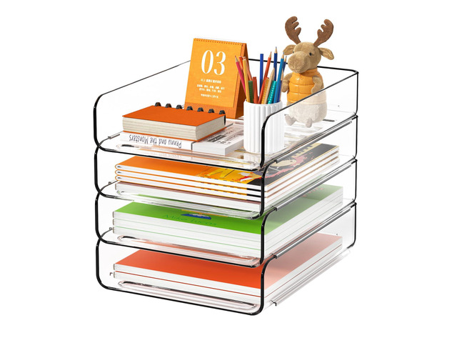 4-Tier Acrylic Paper Tray Organizer, Clear Stackable Desk File Organizer for Documents, Files, Letters, A4 Paper, Books, Notes, Mail & Paper...