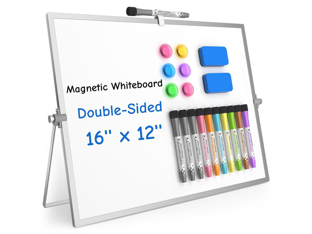 Magnetic Dry Erase Board with Stand, 16''x12'' Desktop Whiteboard Double-Sided White Board with Stand, Large White Board, Desk Whiteboard Portable,...