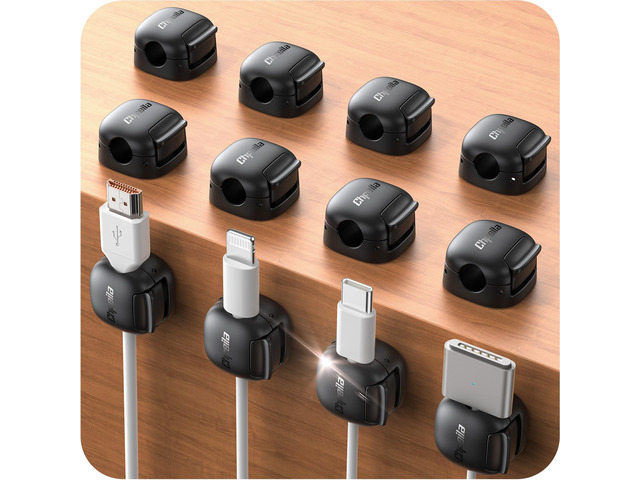 12Pack Cord Organizer - [Dual Spring & Clasp Lock] Cable Management Clips, Adhesive Phone Charger Keeper, Compact Wire Holder for Nightstand/Car,...