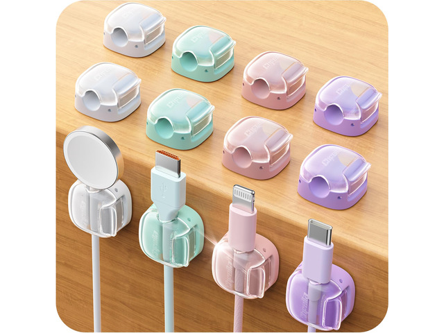 Cable Clips, 8 Pack Cord Holder Cord Organizer, Cable Management [1s Lock & Strongest Adhesive] Spring Cord Clips Phone Charger Wire Desk...