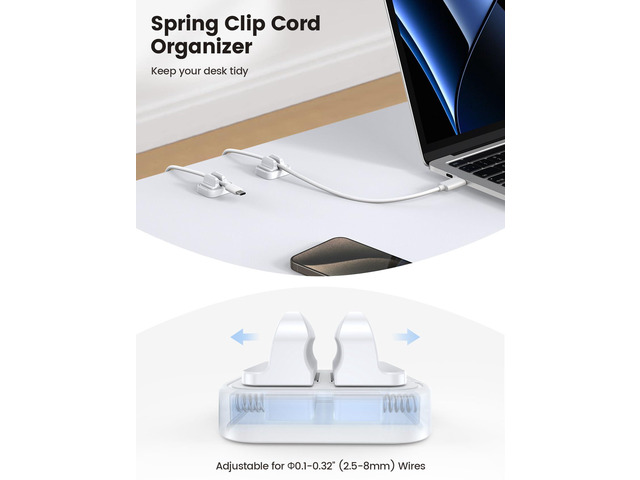 10 Pack [Spring Fixed] Cord Holder, Adjustable Desk Cable Clips No-Residue Acrylic Adhesive Cable Management, Phone Charger Cord Holder for Wall...