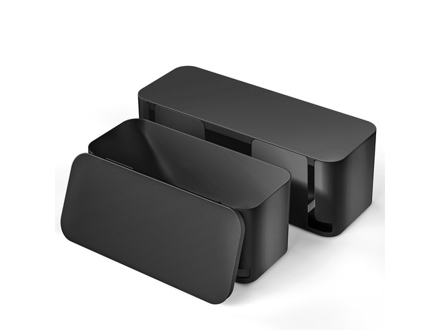 2 Pack Cable Management Box, Pet Friendly Cable Box Organizer for Home & Office, Child-Proof Floor Cord Cover, Cord Management and Cord Hider, Black