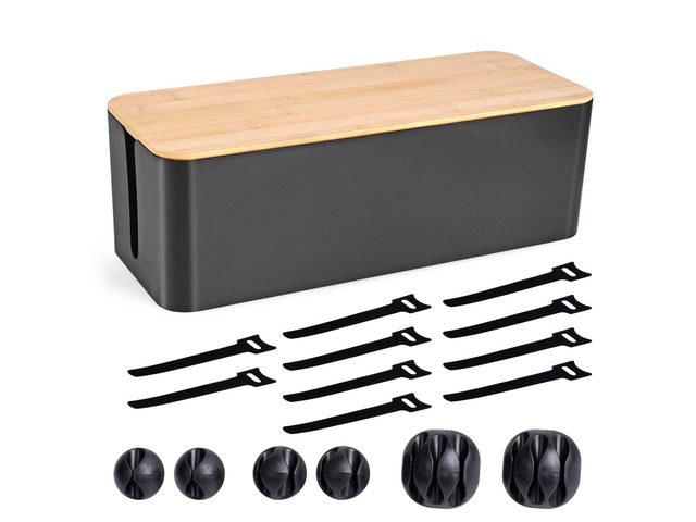 Cable Management Box, Wooden Style Large Cord Organizer Box Wires & Power Strips Cord Hider, Desk Computer Cable Organizer, 16' (L) x 6.2' (W)...