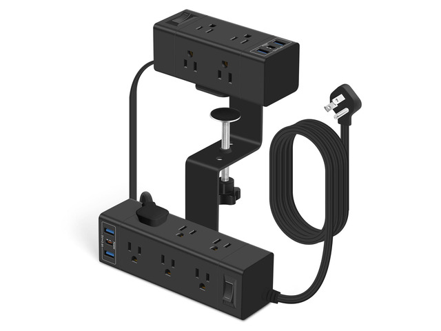 Dual Layer Desk Clamp Power Strip, 15 Outlets & 6 USB Ports 15 Outlets & 6 USB Ports,Under Desktop Edge Mount Surge Protector Extender, Multi...