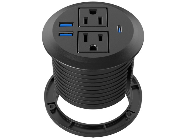 Recessed Power Grommet with AC Outlets, 20W USB-C,Flush-Mount,Black 3inch Hole Flush-Mount for Desktop,Workspace Essential Desk Outlet,ETL Listed