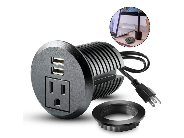 Desktop Power Grommet,2inch Hole Table Power Grommet Outlet with 2 USB Charging Ports,6.5ft Extension Cord Desk Power Strip with 1 Outlets for...