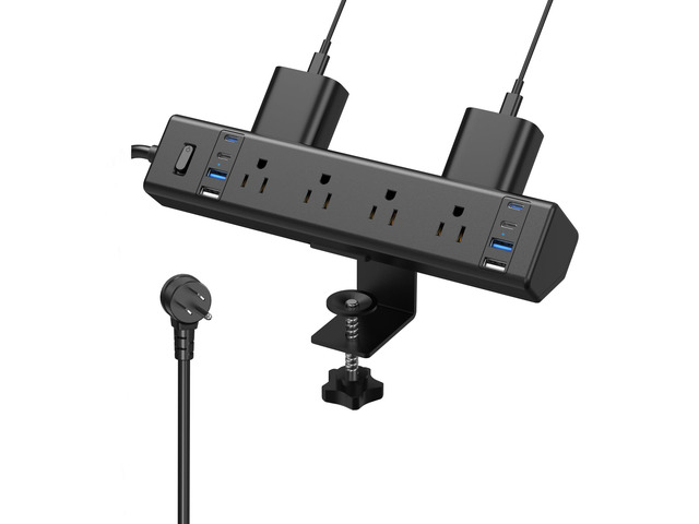 Desk Clamp Power Strip, Edge Mount, 8AC, 8USB (4 USB-C), 1200J 40W Fast Charging Station, 6FT 14AWG Cord, Fits 1.9' Desk Edge, Home Office...