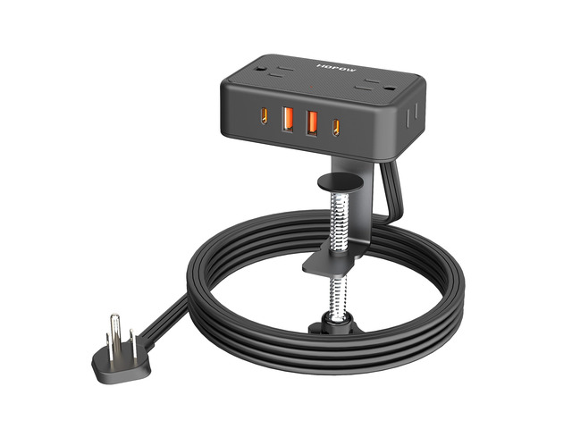 Desk Clamp Power Strip with 4 Outlets & 4USB, 10FT Extension Cord for Home Desktop Mount Charging Station, Fits 2.75' Tabletop Edge, Wide Spaced,...