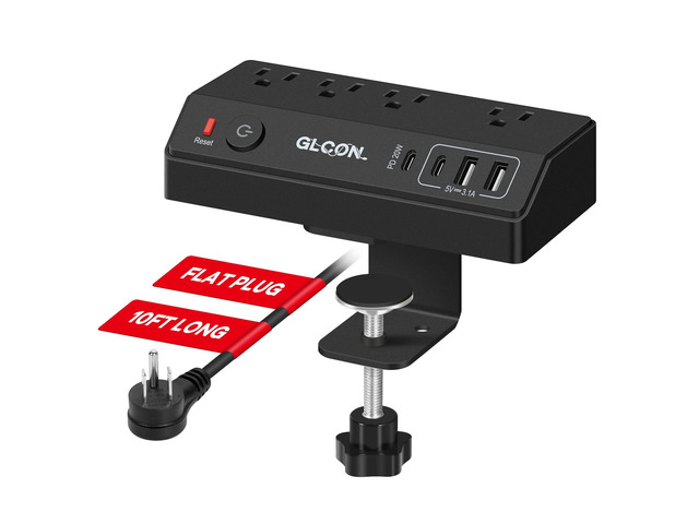Desk Clamp Power Strip,20W USB C Fast Charging Station 10FT Extension Cord, 4 AC Outlets 4 USB Ports Charging Station,Surge Protector Extender,...
