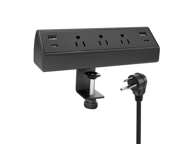 Fast Charge USB C Desk Clamp Power Strip 40W, Desktop Edge Mount 2 PD 20W USB-C Ports & 2 QC 18W USB A Ports 3 Outlets Flat Plug for Home Office...