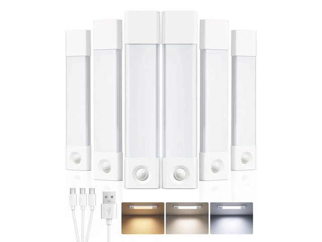 8'' Motion Sensor Closet Lights,Under Cabinet Lighting, 6 Pack Rechargeable, 3 Color Temps, Glare-Free, Dimmible, Wireless, Stick-On, Night Lights...