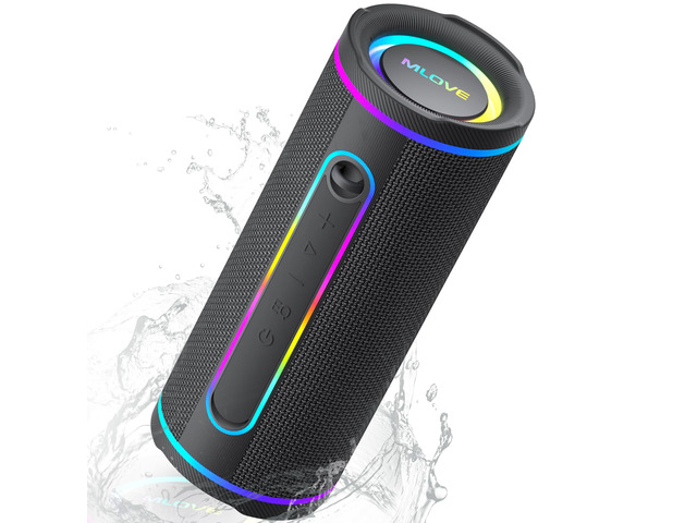 E80 Speakers Bluetooth Wireless, Portable Bluetooth Speaker with Aux Input, Micro SD Card Slot, Bass Up, TWS, RGB Lights, IPX7 Waterproof, BT5.4...