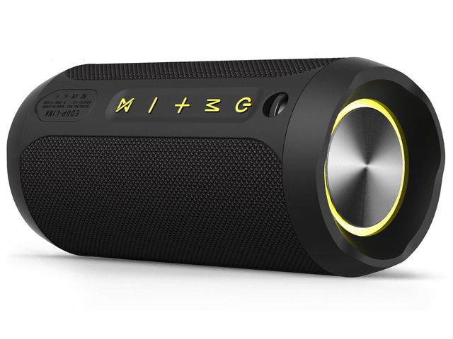 Bluetooth Speaker, IPX7 Waterproof Portable Wireless, Black 20W Stereo Sound, Deep Bass, 20H Playtime, TWS Pairing, TF Card Slot