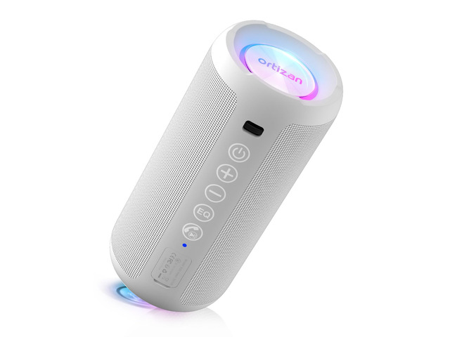 Portable Bluetooth Speaker: IPX7 Waterproof, 24W Loud Sound, White Deep Bass, Bluetooth 5.3, LED Lights, Wireless Stereo Pairing, 30H Playtime, for...