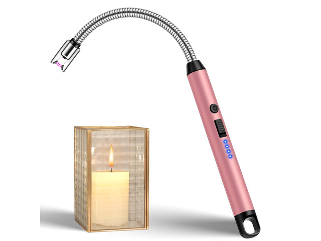 Lighters Long Stem Electric Lighter USB Rechargeable Long Matches Flexible Neck,Windproof Flameless Arc,Safety Lock,Battery Indicator,Long...
