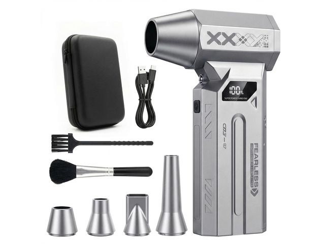 Compressed Air Duster, 120000RPM Cordless Electric Air Duster with LED Light, 4-Speed Rechargeable Air Blower with 4 Nozzles & 2 Brushes for...