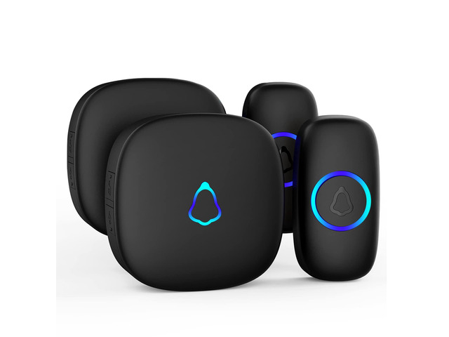 Wireless Doorbell with 2 Receivers 2 Push Buttons, Easy installation, Adjustable Volume, 58 Chimes, Colorful LED, 1000Ft Range, M520+F55, Black