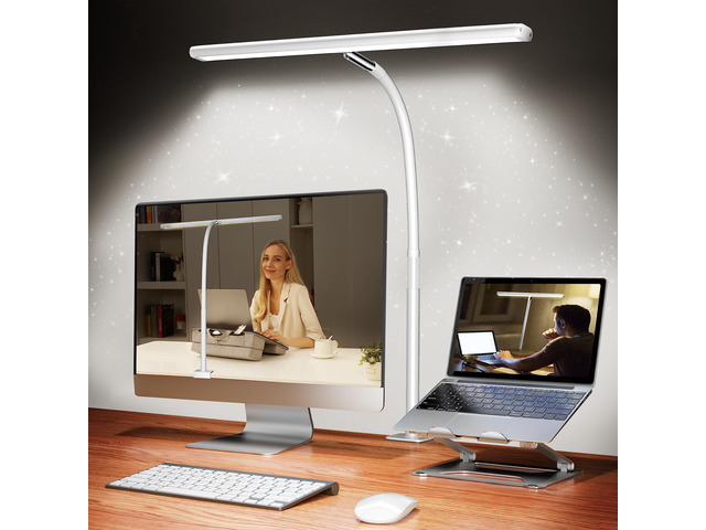 LED Desk Lamp with Clamp, 17' Stepless Dimming Light, White 2700K-6500K, 100 LEDs, 360° Gooseneck, Fits Up to 30' Monitors, Flicker-Free Lighting...