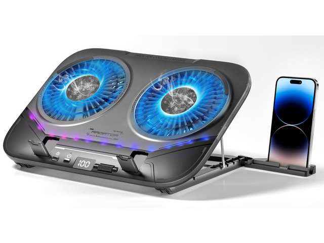 Dual-Core TEC Laptop Cooling Pad with Dual Stepless-Quiet Fans, 5-Height Adjustable Laptop Cooling Stand, 10-Level RGB for 13-17 Inch Laptops,...