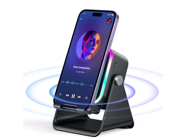 Induction Speaker with Phone Stand 5 in 1 Wireless Bluetooth Audio Black Phone Speaker Amplifier for iPhone & Android with RGB Light and USB Wired...