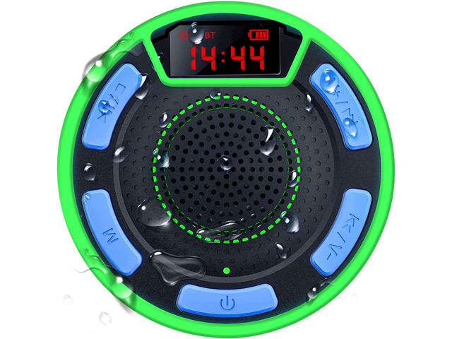 Bluetooth Speakers, IPX7 Waterproof Wireless Portable Bluetooth Speakers w/LED Display, FM Radio, Suction Cup, Light Show, Loud Stereo Sound and...