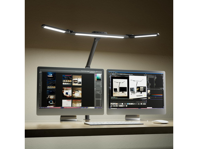 Honeywell Wide Desk Lamp with Clamp for Dual Monitors, 22W Full-Spectrum Eye-Caring LED Desk Lamp for Home Office, 3-Section Adjustable Architect...